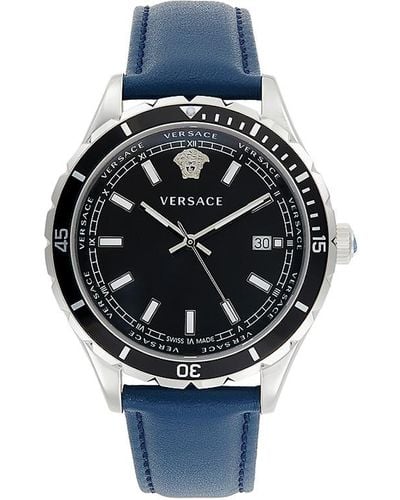 Versace Stainless Steel & Leather-Strap Watch - Blue