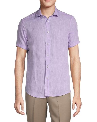 Report Collection Textured Linen Shirt - Purple