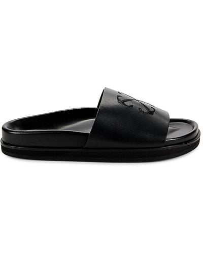 Off-White c/o Virgil Abloh Pool Time Logo Leather Slides - Black