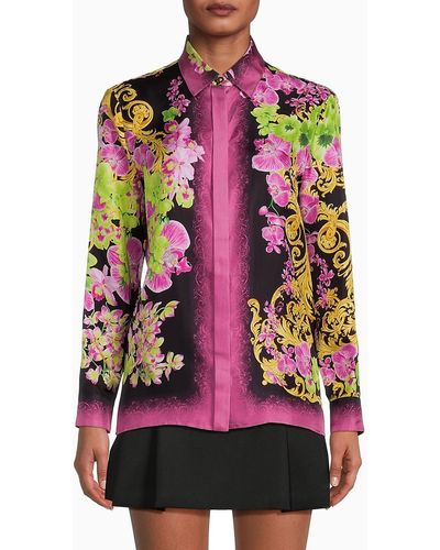 Versace Floral Silk Blouse - Pink