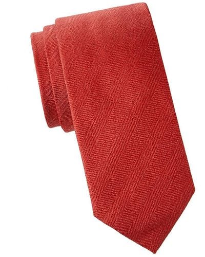 Charvet Herringbone Silk & Linen Tie - Red