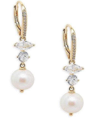 Adriana Orsini Leah 18K Goldplated, 8Mm Freshwater Pearl & Cubic Zirconia Drop Earrings - White