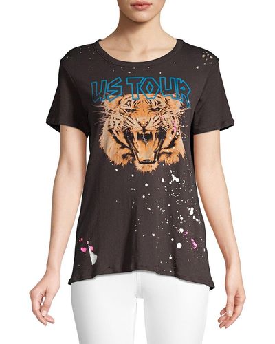 Chaser Brand Us Tour Tiger Graphic Distressed Tee - Black