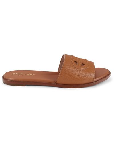 Cole Haan Flynn Logo Leather Flat Sandals - Brown