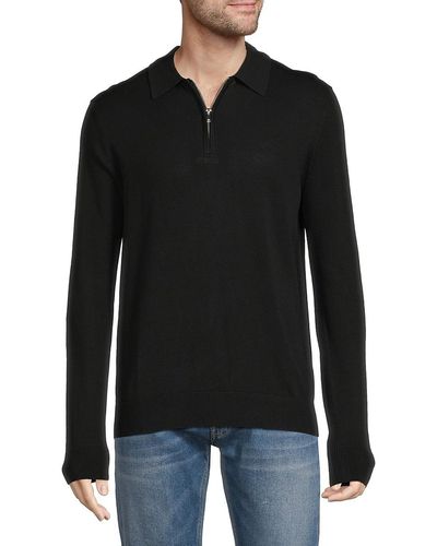 Saks Fifth Avenue Long Sleeve Quarter Zip Polo Sweater - Black