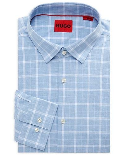 HUGO Kenno Slim Fit Plaid Button Down Dress Shirt - Blue