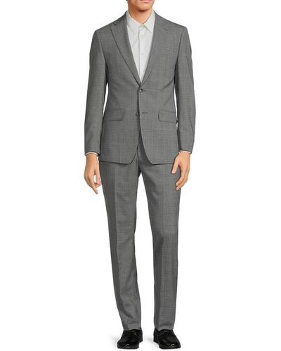 Calvin Klein Plaid Slim Fit Wool Blend Suit - Grey