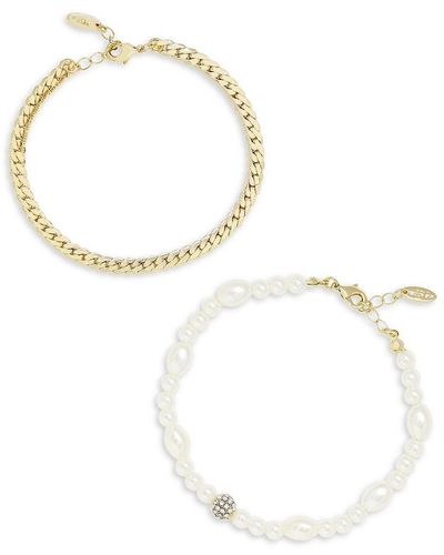 Ettika 18k Goldplated & Faux Pearl Anklet Set - White