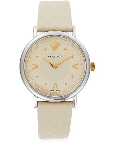 Versace Pop Chic Stainless Steel Leather-Strap Watch - Natural