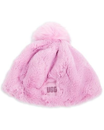 UGG Pom Pom Faux Fur Beanie - Pink