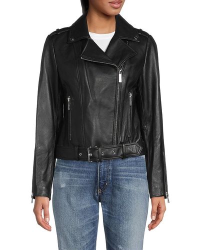 Metallic Distressed Leather Moto Jacket  Michael Kors