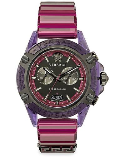 Versace Icon Active 44Mm Stainless Steel & Silicon Strap Watch - Pink
