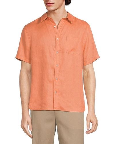 Vince Linen Short Sleeve Button Down Shirt - Orange