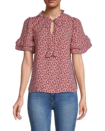 Max Studio Floral Ruffle Top - Red