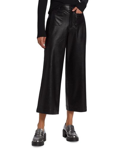 PAIGE Anessa Cropped Vegan Leather Trousers - Black