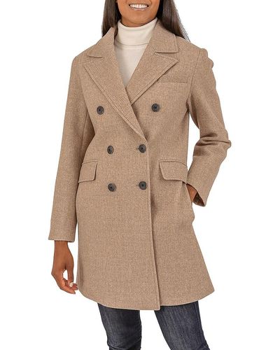Kensie Textured Double Breasted Peacoat - Natural