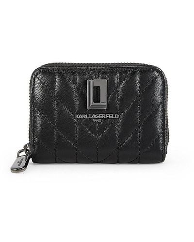 Karl Lagerfeld Quilted Leather Zip Around Wallet - Black