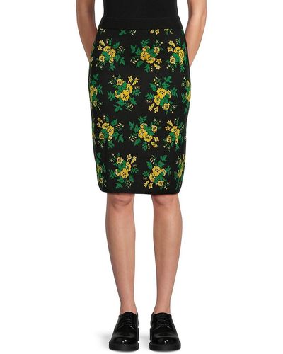 KENZO Floral Wool Pencil Skirt - Green
