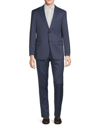 Saks Fifth Avenue Saks Fifth Avenue Modern Fit Textured Wool Blend Suit - Blue