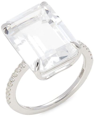 Effy 14k White Gold, White Topaz & Diamond Ring - Metallic