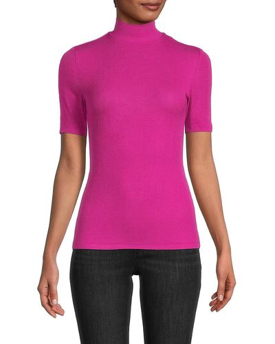 BCBGMAXAZRIA Ribbed Highneck Top - Pink