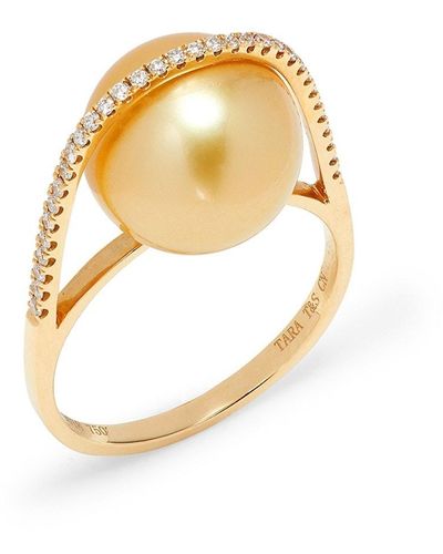 Tara Pearls 14K, 11-12Mm Golden Round South Sea Pearl & 0.18 Tcw Diamond Ring - Metallic