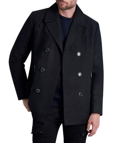 Karl Lagerfeld Double Breasted Wool Blend Peacoat - Blue