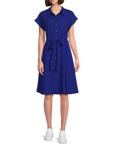 Calvin Klein Belted Knee Length Shirtdress - Blue