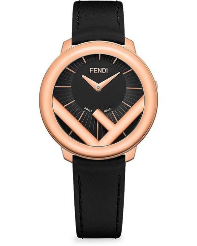 Fendi Run Away 36mm Stainless Steel & Leather Strap Watch - Black
