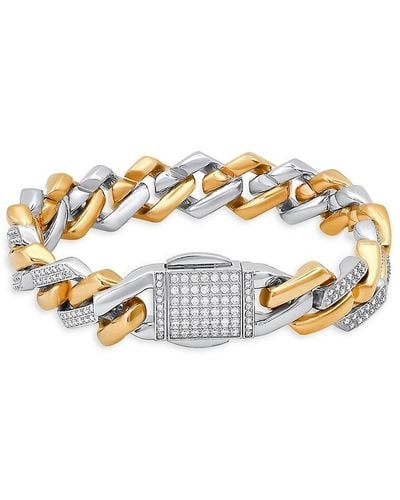 Anthony Jacobs 18k Yellow Gold, Stainless Steel & Simulated Diamond Bracelet - Metallic