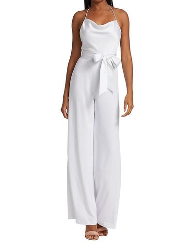 Alice + Olivia Alice + Olivia Primrose Satin Halter Jumpsuit - White