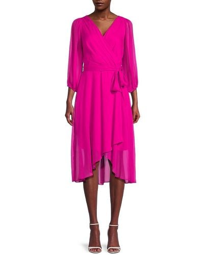 DKNY Balloon Sleeve Belted Wrap Dress - Pink