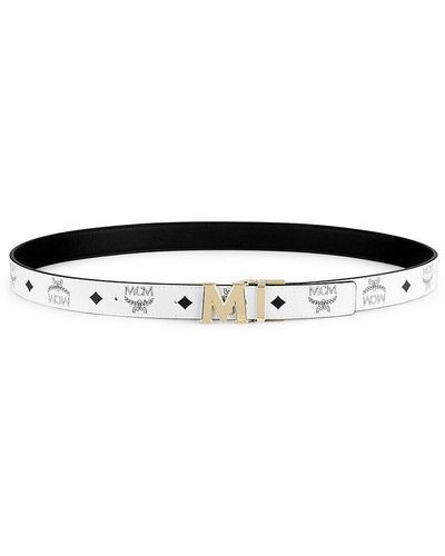 MCM Logo Reversible Leather Belt - White