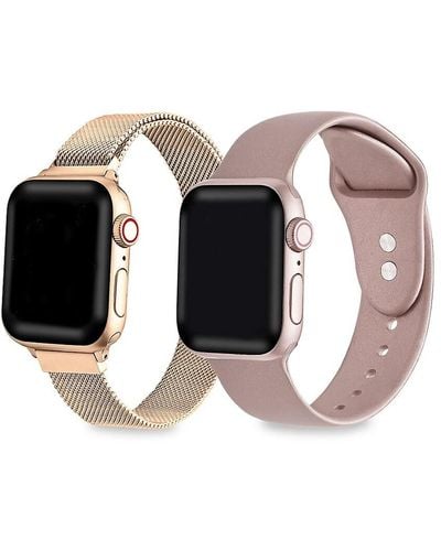 The Posh Tech 2-pack Silicone & Stainless Steel Apple Watch Replacement Bands/42mm-44mm - Black