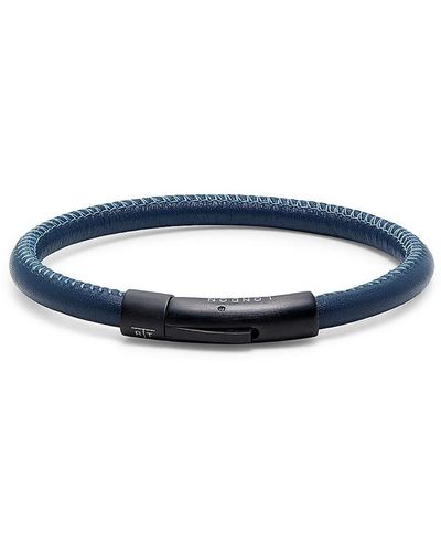 Tateossian Black Ip-plated Stainless Steel & Leather Bracelet - Blue