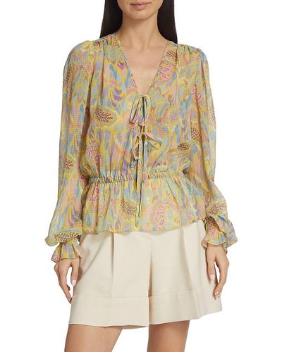 Ramy Brook Evie Printed Tie Front Blouse - White