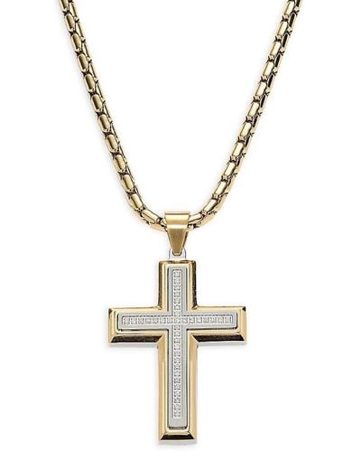 Esquire Two Tone Stainless Steel & 0.18 Tcw Diamond Cross Pendant Necklace - Metallic
