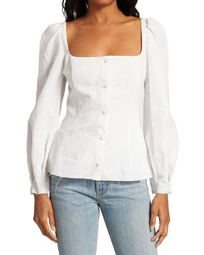 Brock Collection Thelma Linen & Silk-blend Puff-sleeve Blouse - White