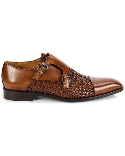 Saks Fifth Avenue Double Monk Strap Leather Shoes - Brown