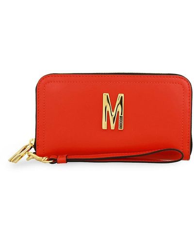 Moschino Logo Leather Zip Around Wallet - Red