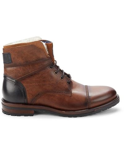 Saks Fifth Avenue Regan Faux Fur Trim Leather Ankle Boots - Brown