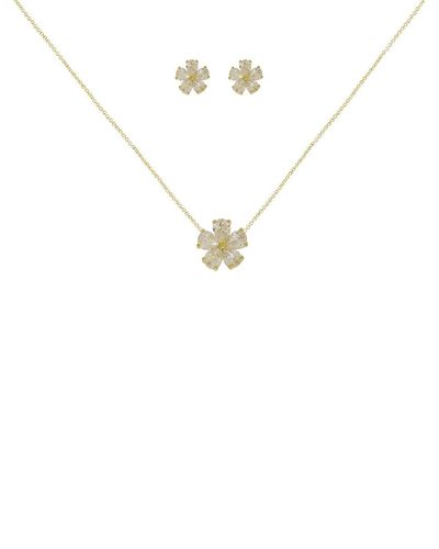 jan kou Brass 3 piece 14k Goldplated Cubic Zirconia Flower Necklace Earrings Set