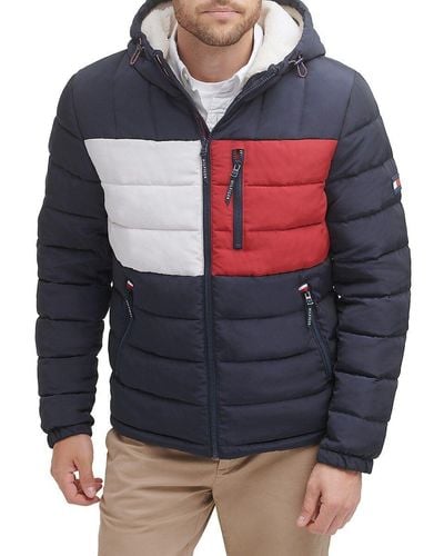 Tommy Hilfiger Sherpa Lined Hooded Quilted Puffer Jacket - Blue