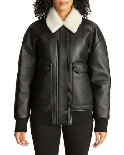 Hudson Jeans Oversized Faux Leather Bomber Jacket - Black