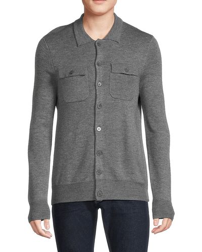 Saks Fifth Avenue Saks Fifth Avenue Merino Wool Blend Shirt Style Cardigan - Grey