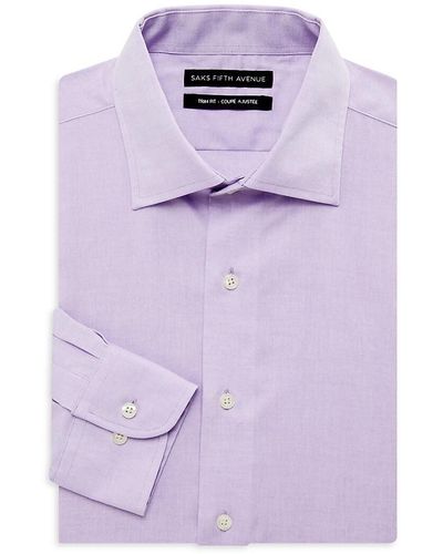 Saks Fifth Avenue Trim Fit Solid Dress Shirt - Purple
