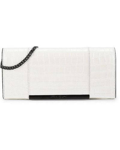 Karl Lagerfeld Albertine Croc Embossed Leather Wallet On Chain - White