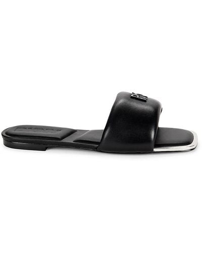 DKNY Drea Logo Leather Flat Sandals - Black