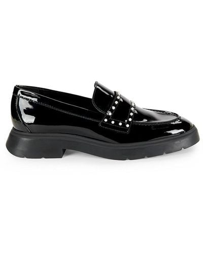 Stuart Weitzman Darcy Faux Pearl Leather Penny Loafers - Black
