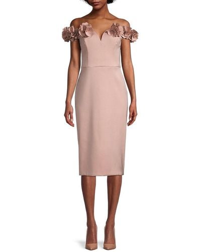 Aidan Mattox Floral Appliqué Off The Shoulder Sheath Dress - Pink